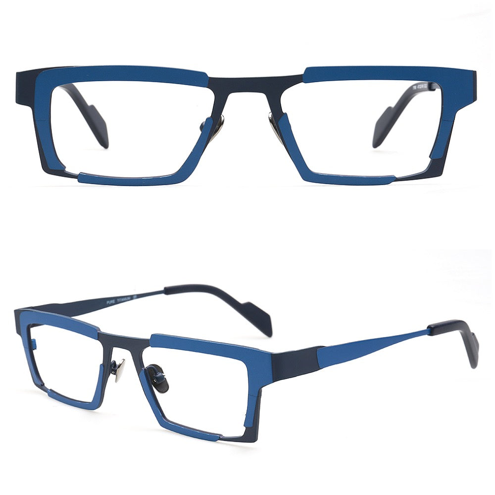 blue square men titanium eyeglasses frames