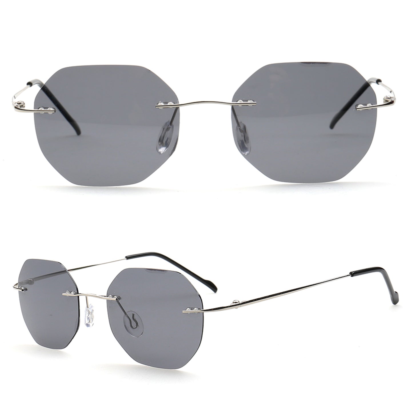 Coven | Rimless Octagon Polarized Sunglasses UV400 | Vintage Y2K Metal Frame