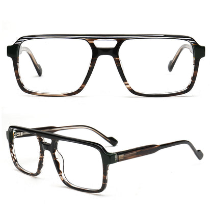 Two views of a pair of oversized square eyeglasses with a dark tortoiseshell frame and clear lenses, shown on a plain white background.