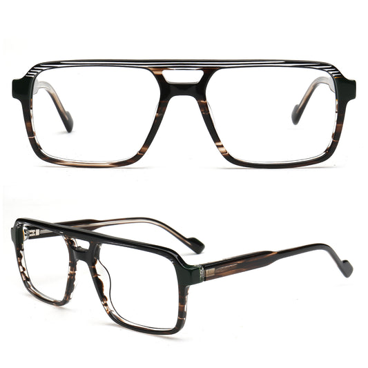 Two views of a pair of oversized square eyeglasses with a dark tortoiseshell frame and clear lenses, shown on a plain white background.