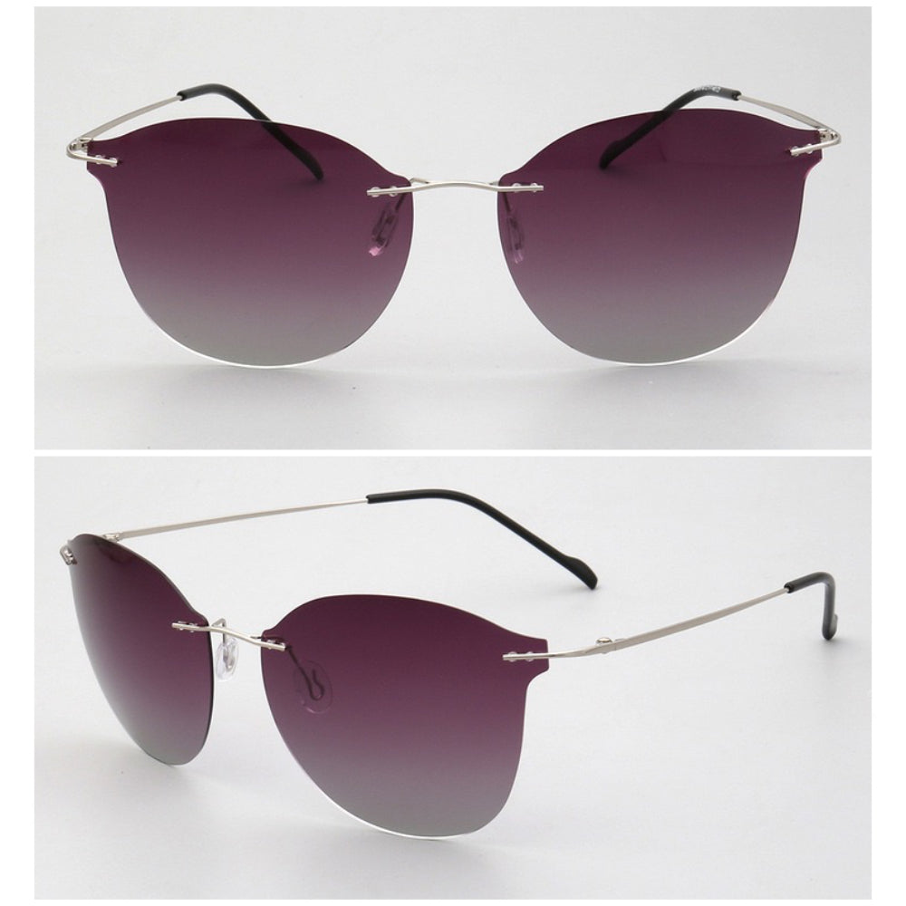 Violet｜Womens Cat Eye Rimless Polarized Sunglasses UV400