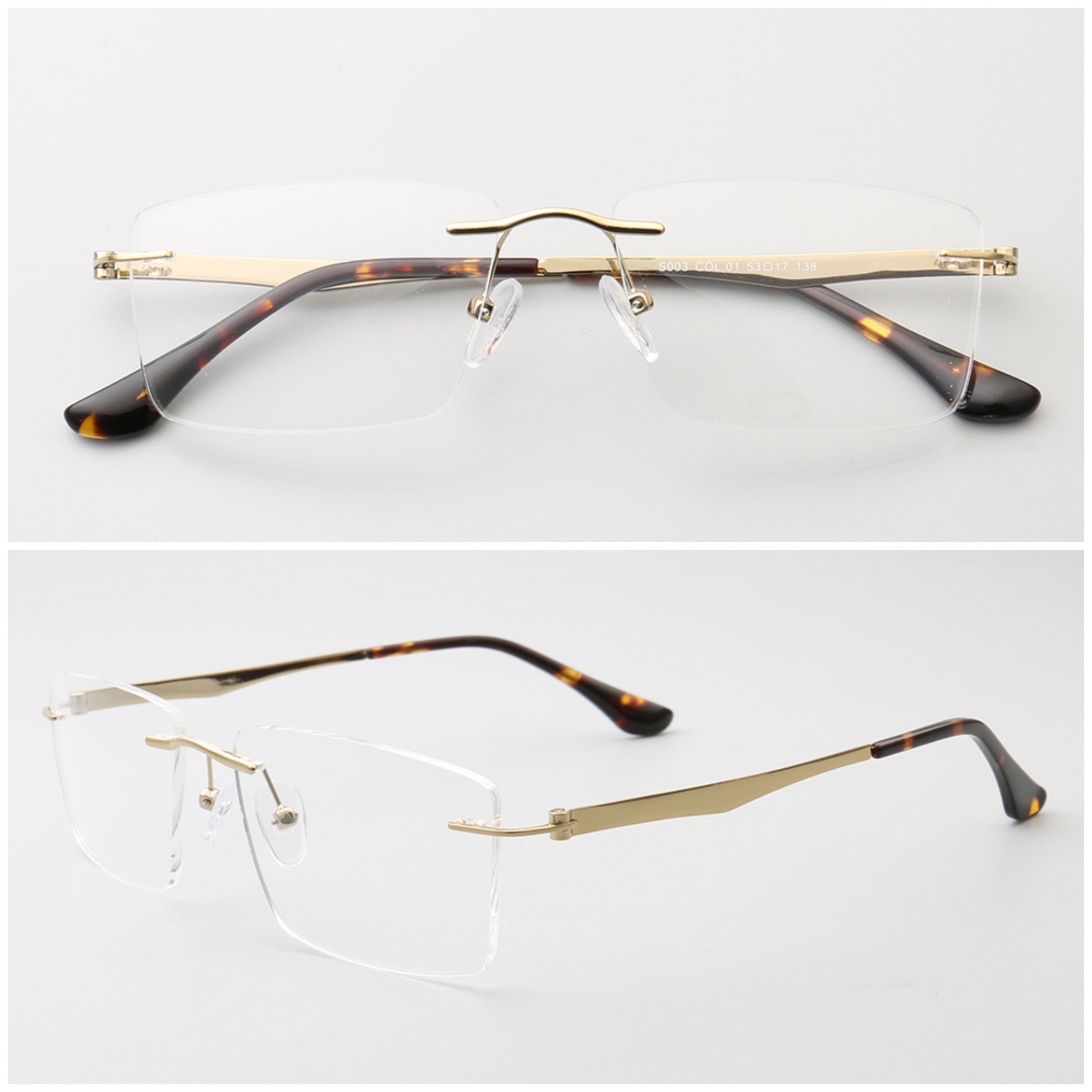 rimless rectangle glasses frames