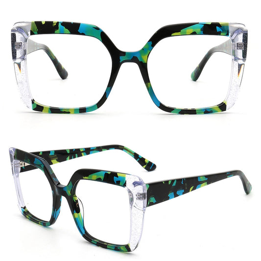 Green tortoise clear oversize eyeglass frames for women