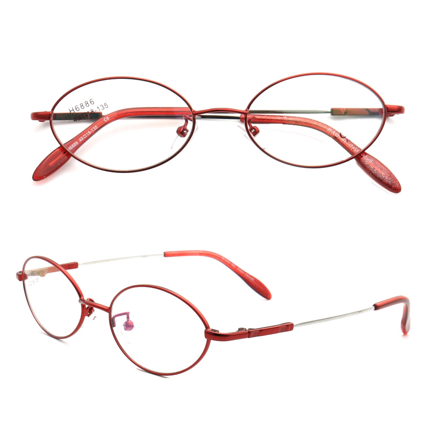 Red oval eyeglasses on a white background