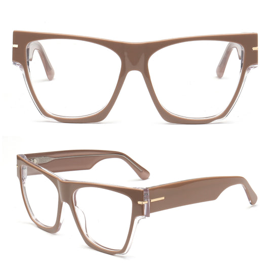 beige clear oversized square cat eye glasses front and side views