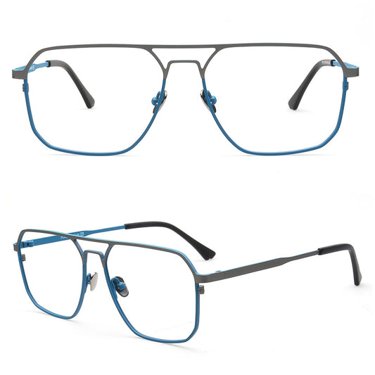 Mike | 80s Oversize Pilot Titanium Eyeglasses Frames for Men | Vintage Double Bridge Square Eyewear Two Tone