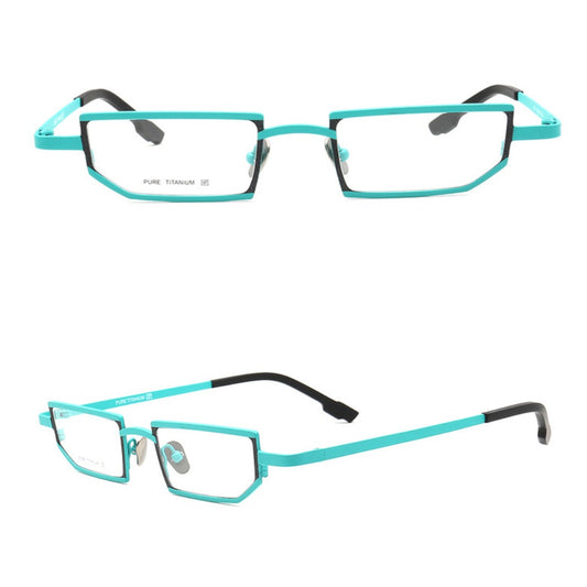 green geometric titanium eyeglasses frames