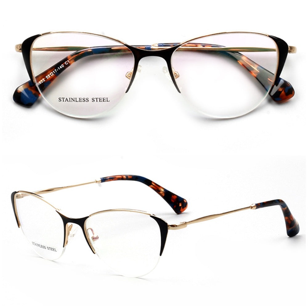 Rhea | Womens Half Rim Cat Eye Eyeglasses Frames | Retro Stainless Ste ...