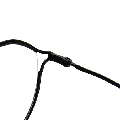 Hinge of thin round black metal glasses frames