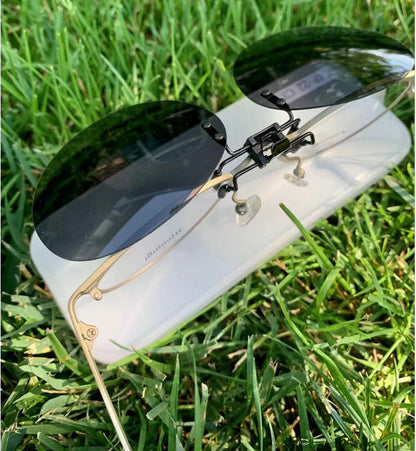 Round Clip On Flip Up Polarized Sunglasses | UV Protection For Outdoor Wear Black Night Vision