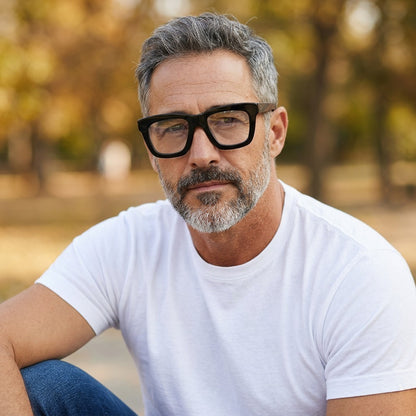 Austin | Oversized Square Wood Eyeglass Frames | Retro Vintage Unisex Acetate & Wood Prescription Glasses