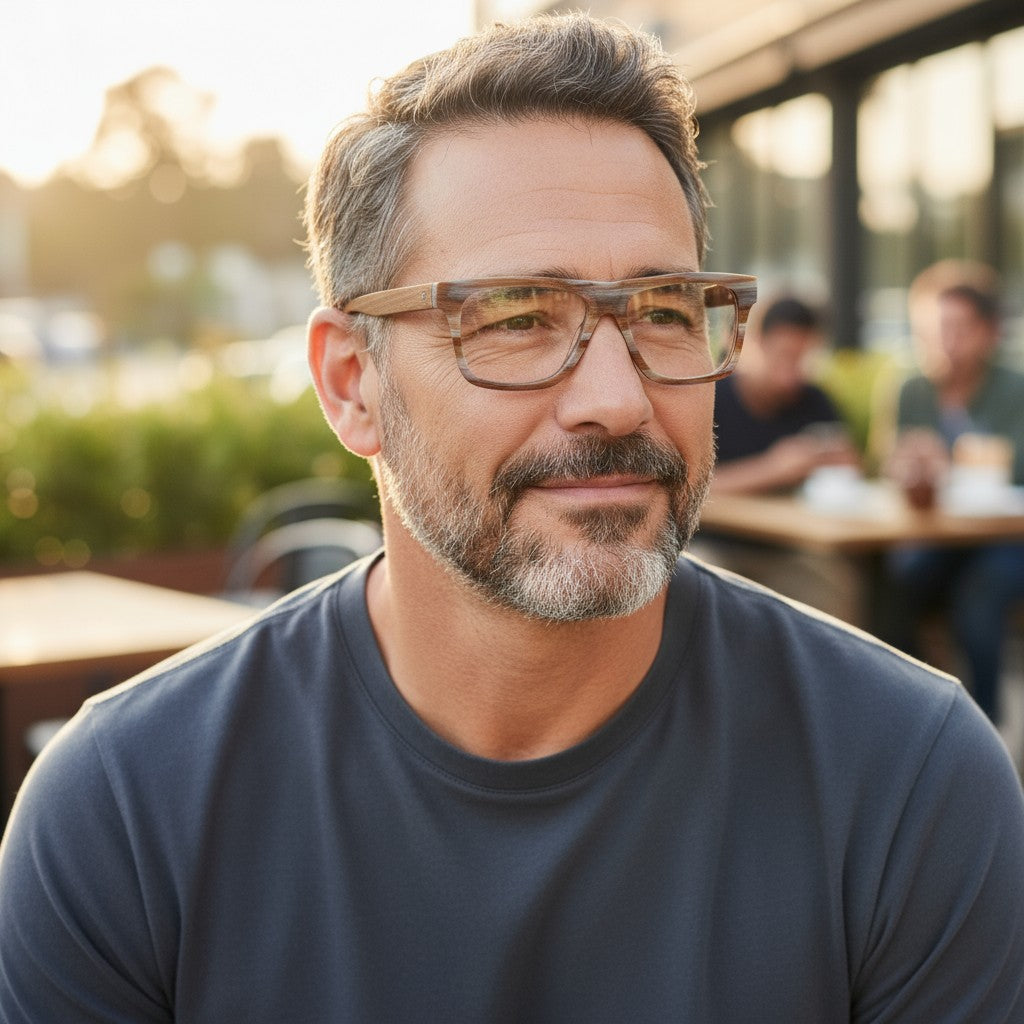 arroyos | Anteojos cuadrados de madera para hombre de gran tamaño de los años 80 | Marco De Gafas De Madera Vintage online