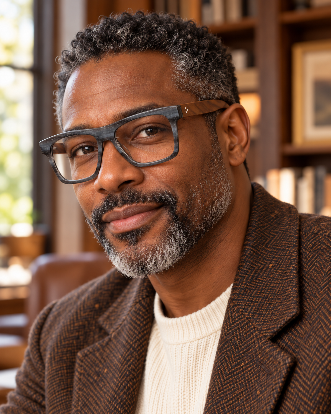 model picture of grey wood glasses frames