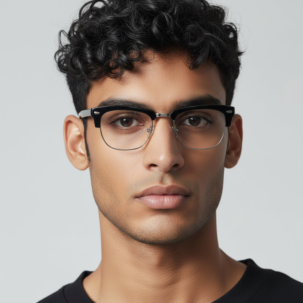 Carter | Retro Half Rim Acetate Glasses | Semi Rimless Nerd Style Eyeglass Frames