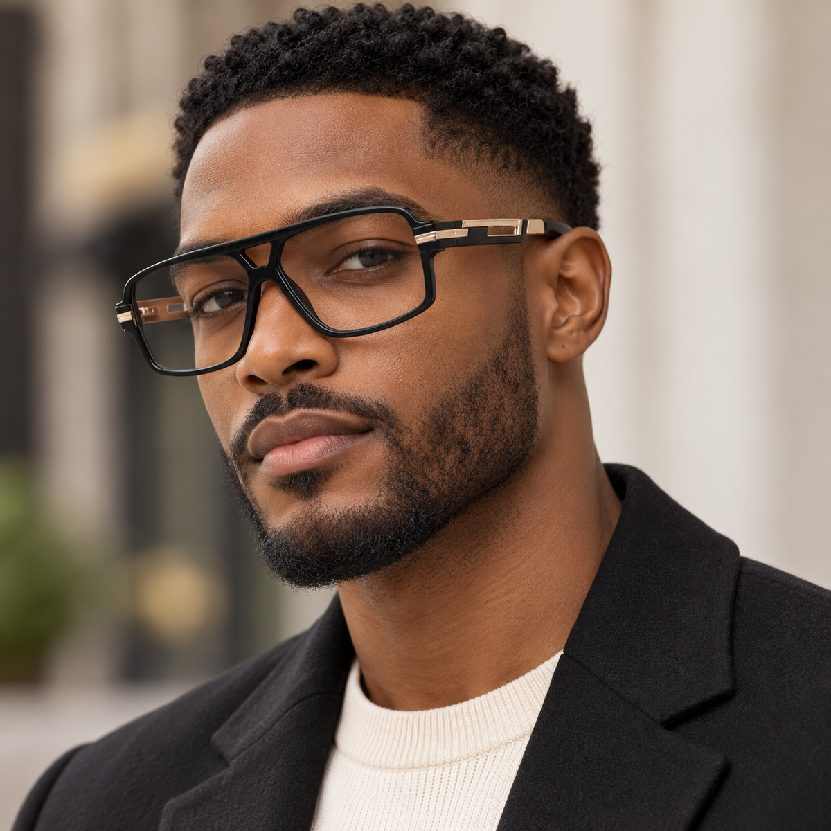 double bridge oversize square glasses frames black