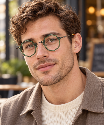 geometric green glasses frames