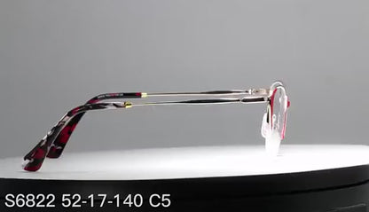 Womens red cat eye stainless steel half rim glasses frames