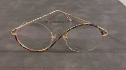Carine | Elegantes gafas de metal extragrandes para mujer con arcoíris | Gafas redondas de media montura y semi sin montura