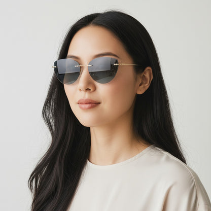 Meadow｜Y2K Womens Cat Eye Rimless Polarized Sunglasses UV400