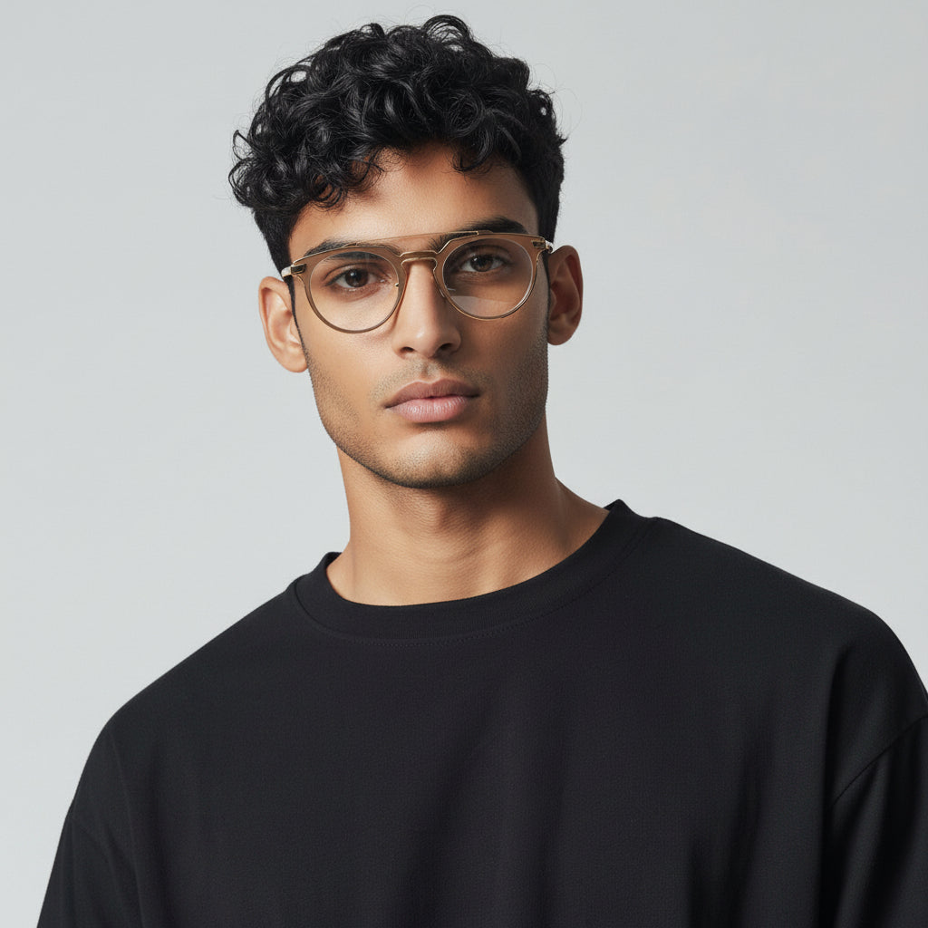 Faulkner | Monturas redondas de gafas de acero inoxidable para hombre | Marcos de anteojos de metal para mujer de doble puente Vintage