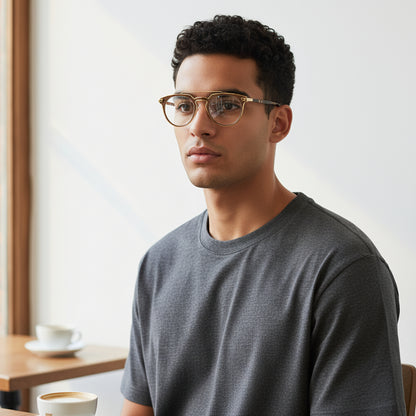 Faulkner | Monturas redondas de gafas de acero inoxidable para hombre | Marcos de anteojos de metal para mujer de doble puente Vintage