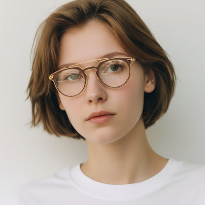 Faulkner | Monturas redondas de gafas de acero inoxidable para hombre | Marcos de anteojos de metal para mujer de doble puente Vintage