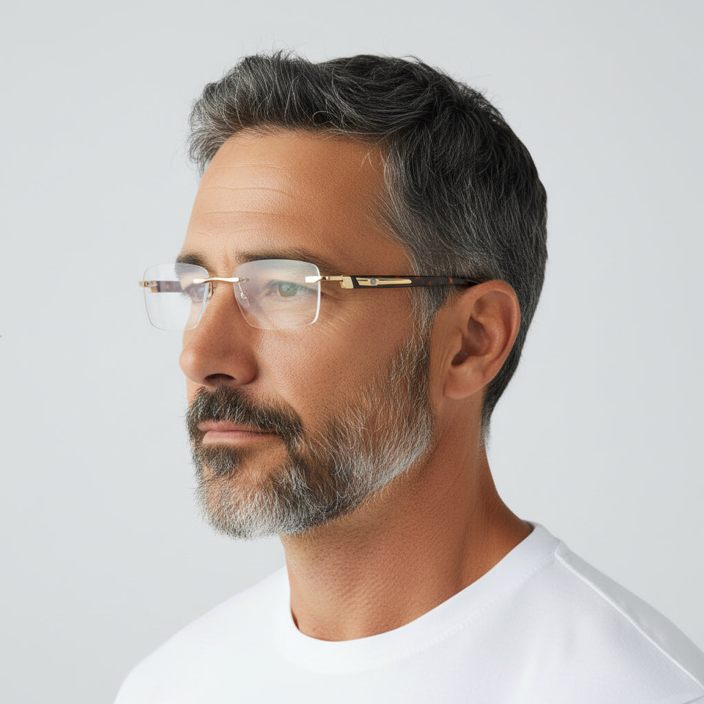 Cyrus | Lunettes en écaille de tortue sans monture avec monture carrée | Lunettes d'affaires modernes rectangulaires
