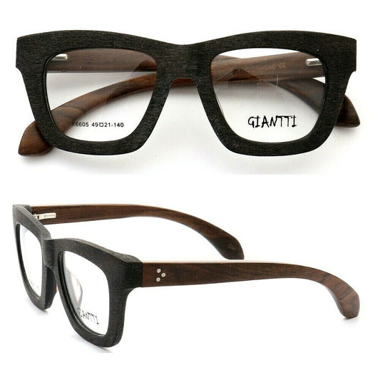 Front and side view of oversized wooden eyeglasses