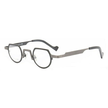 Side view of black shield shaped titanium eyeglasses