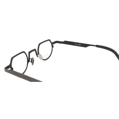 Rear view of black shield shaped titanium glasses
