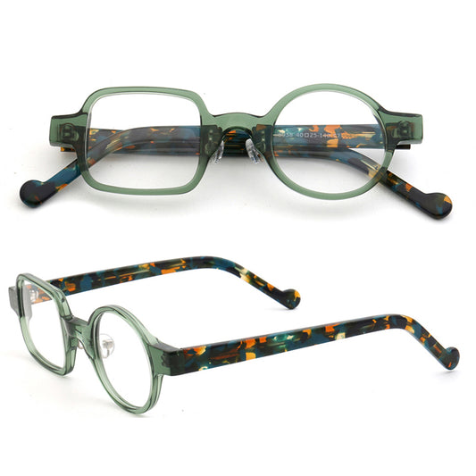 Green tortoise shell mismatch eyeglass frames