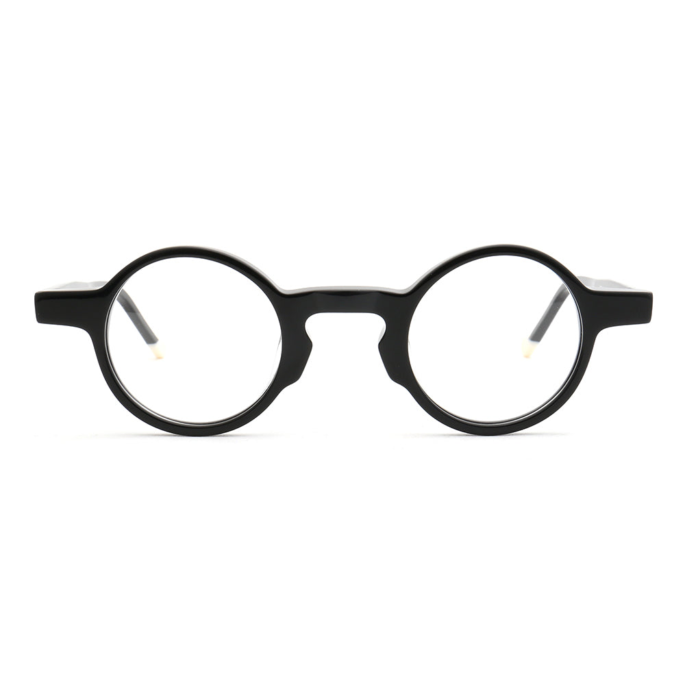Front view of black round retro eyeglasses