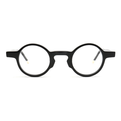 Front view of black round retro eyeglasses