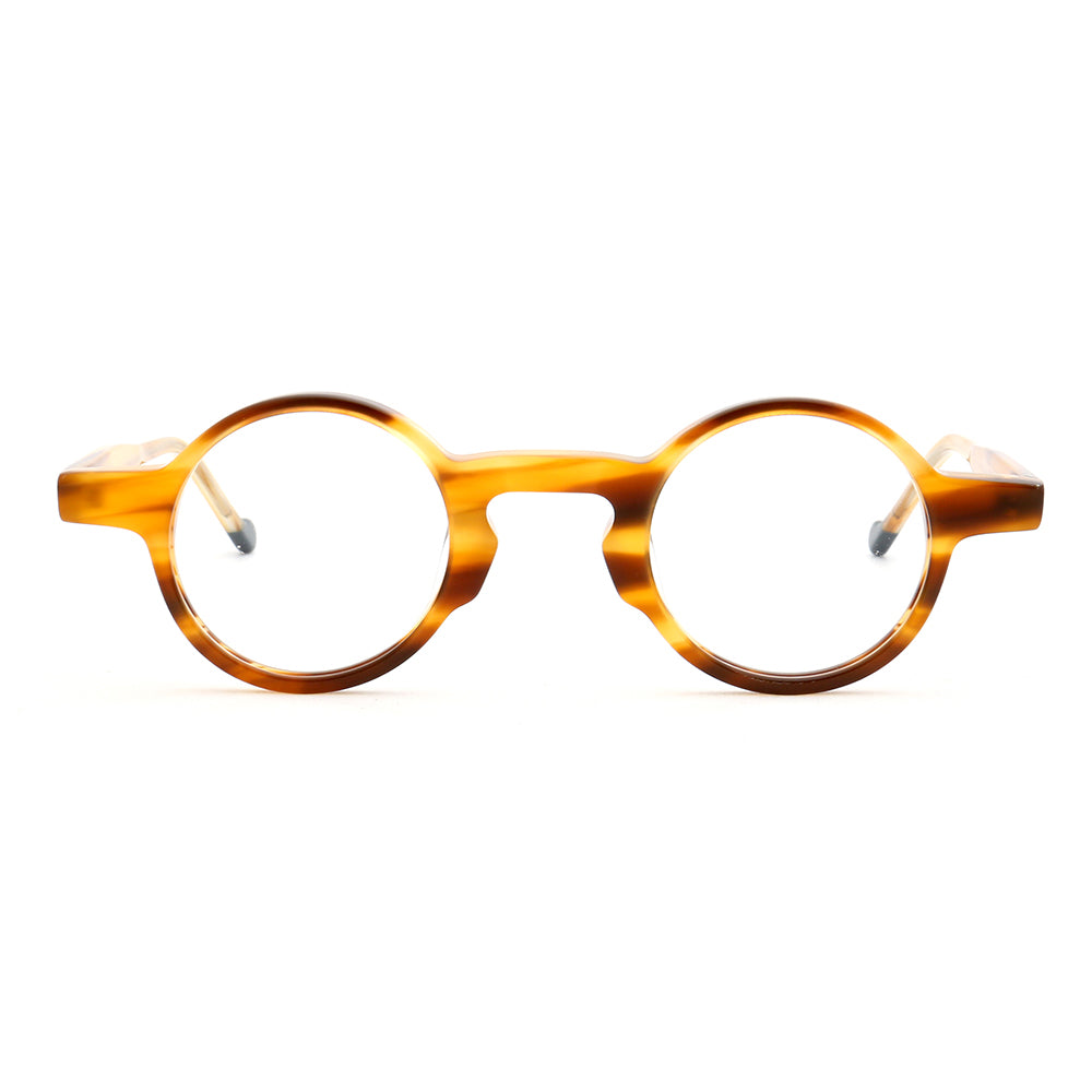 Front view of amber colored round eyeglasses