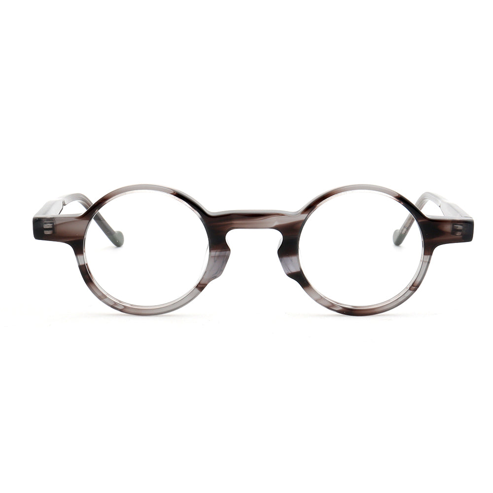 Front view of mixed grey round eyeglasses