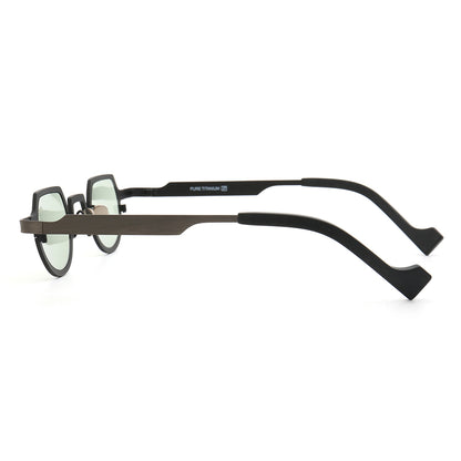 Side view of round titanium sunglasses