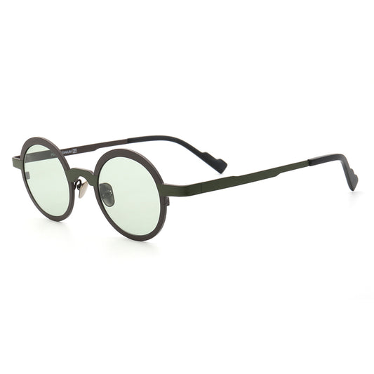 Green and black round full rim titanium sunglasses