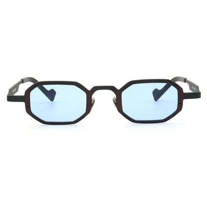 Front view of blue polarized titanium sunglasses