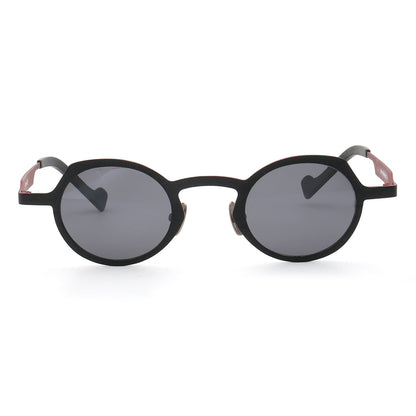 Front view of black and red polarized titanium sunglasses