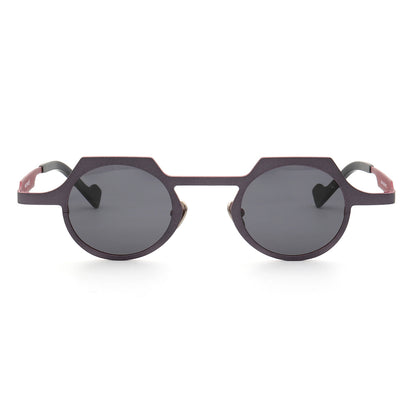 Front view of red and grey titanium sunglasses