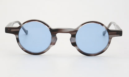 Front view of blue round polarized sunglasses