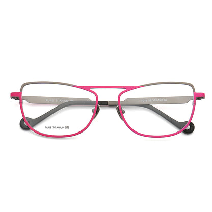 Pink and grey flat top titanium eyeglasses for women