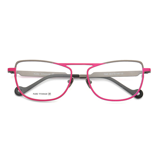 Pink and grey flat top titanium eyeglasses for women