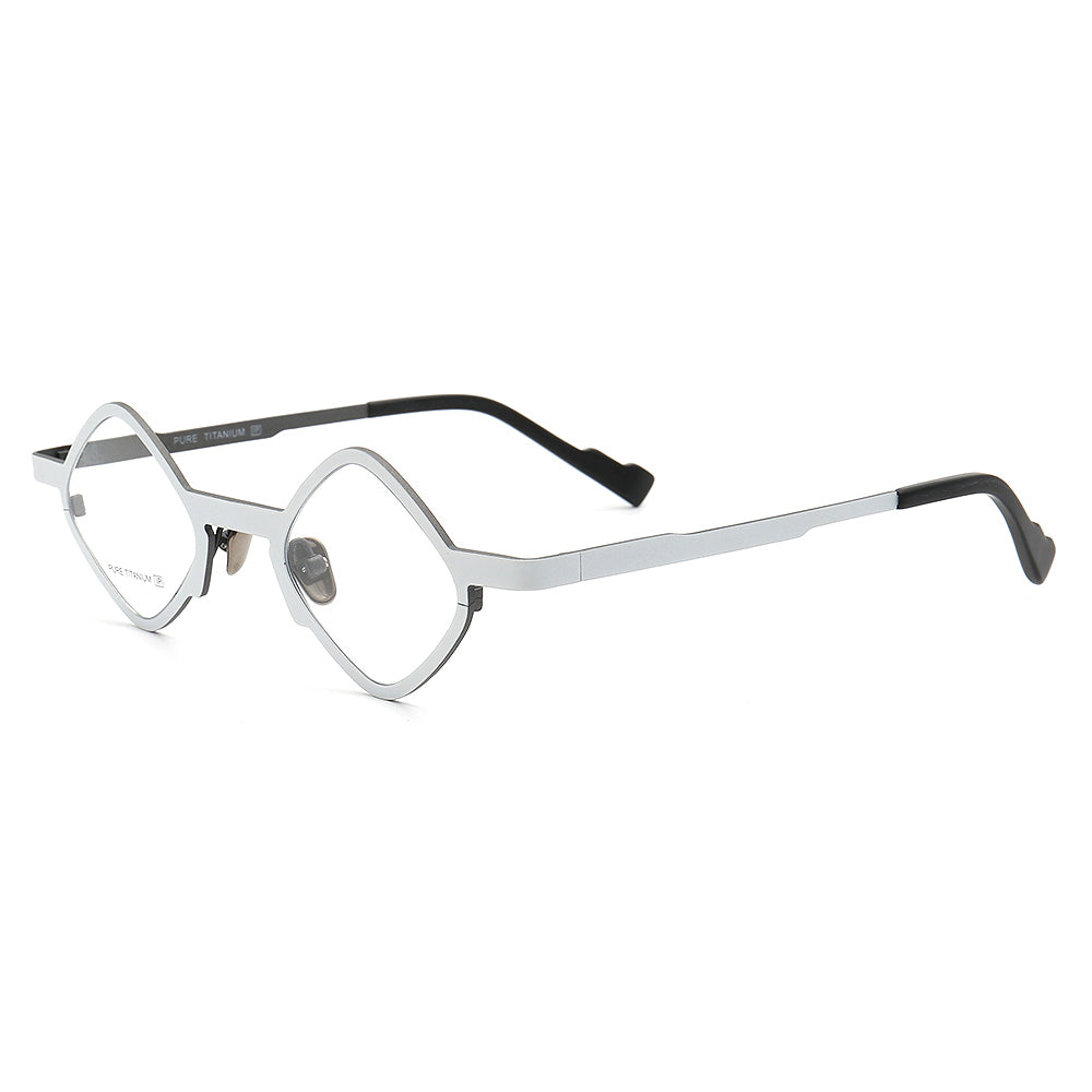 Side view of white hipster titanium eyeglasses