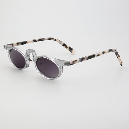 Side view of clear oval shaped tortoise sunglasses