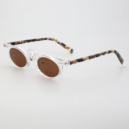 Side view of brown tortoise oval sunglasses