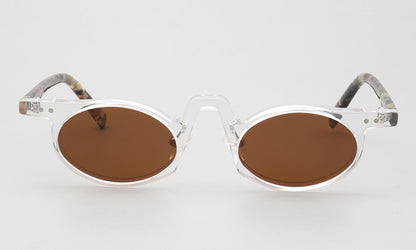 Front view of clear brown oval sunglasses