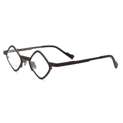 Side view of brown hipster titanium eyeglasses