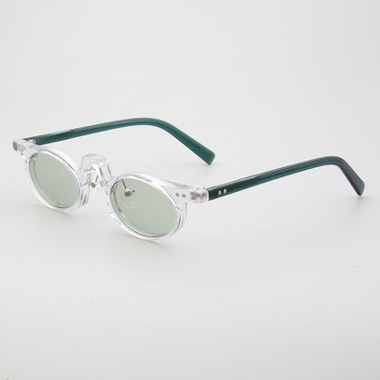 Side view of clear green oval sunglasses