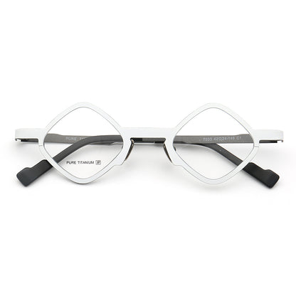 A pair of white hipster titanium eyeglasses